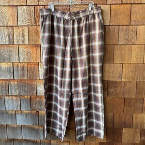 NWOT MANGO Brown Plaid Elastic Waist Lounge Pants in Women's 2XL